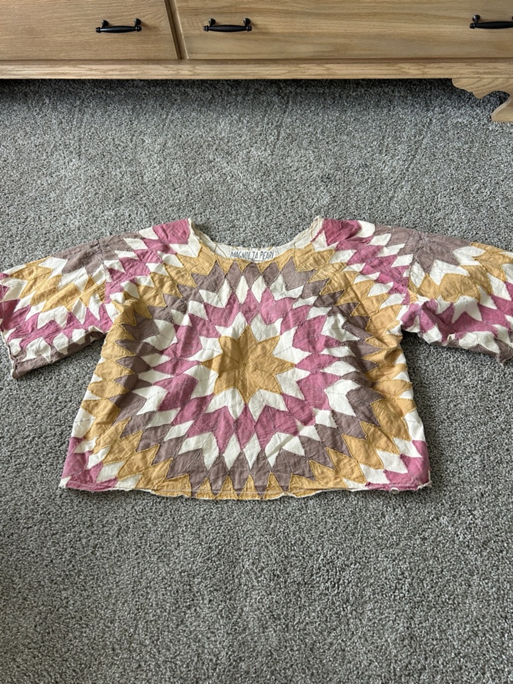 Magnolia Pearl Starburst Patchwork Top - Pink, Mustard, Taupe, Cream